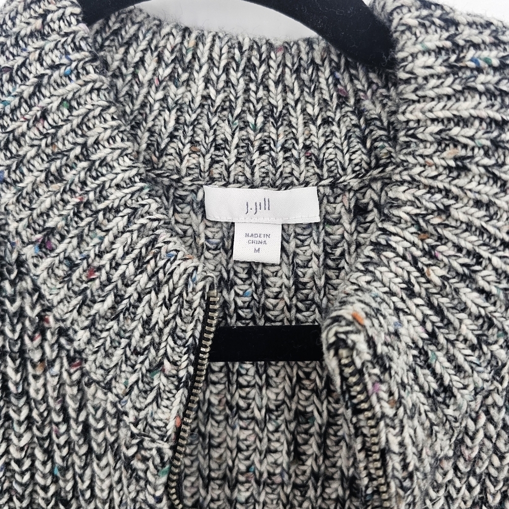 J. Jill Black & White Marled Zip Cardigan Sweater - Picture 2 of 5